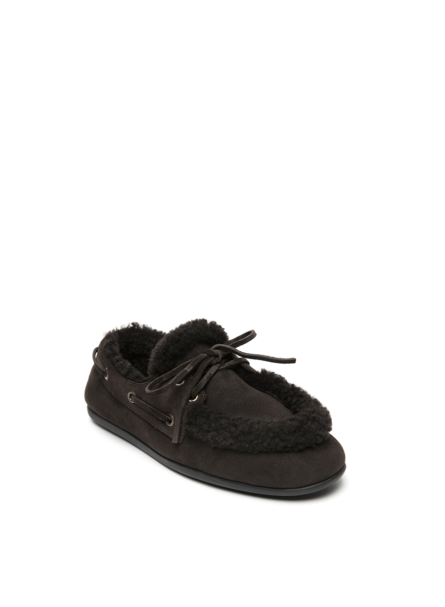 3JUIN Мокасины ‘boat shoes’ DENVER из дубленой овчины шоколадного оттенка