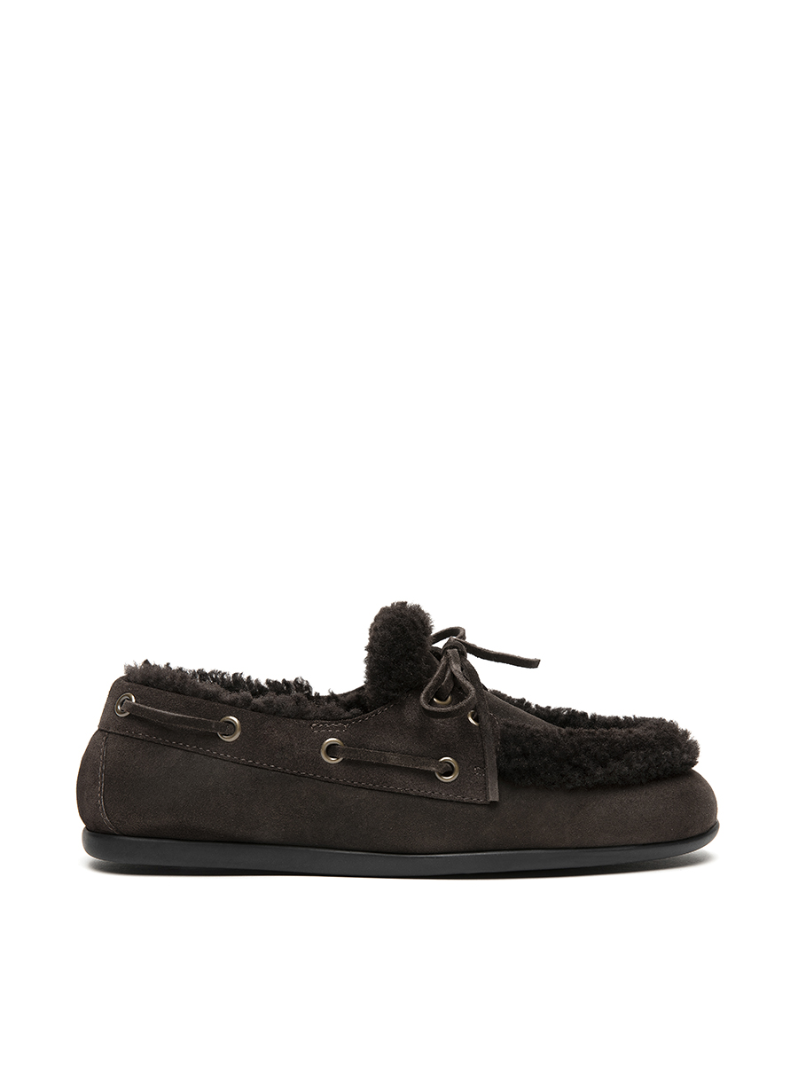 3JUIN Мокасины ‘boat shoes’ DENVER из дубленой овчины шоколадного оттенка