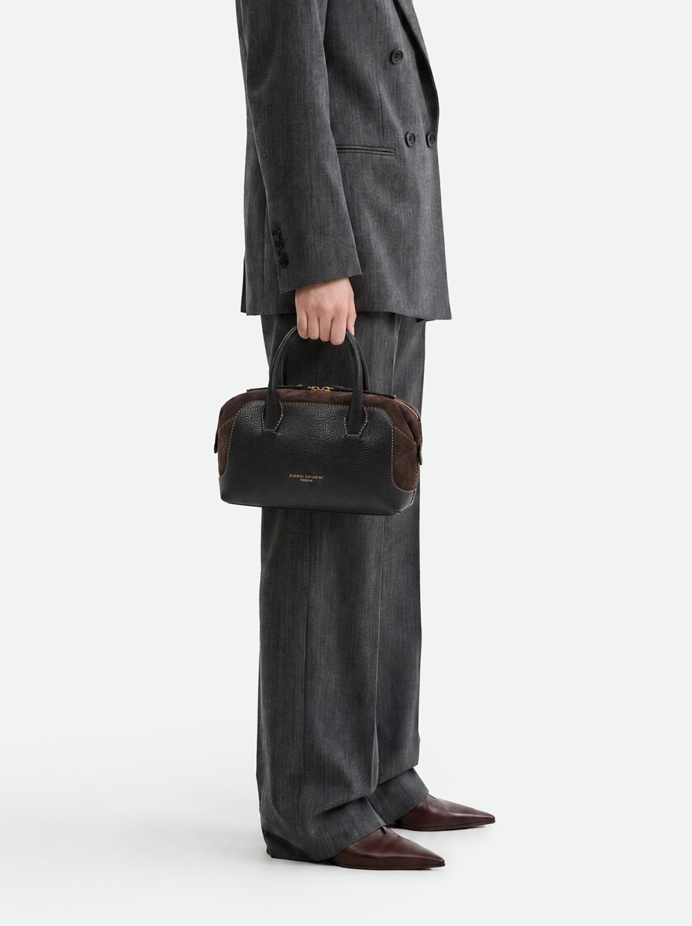 GIANNI CHIARINI Сумка GEMMA из комбинированной кожи и замши оттенка темного шоколада