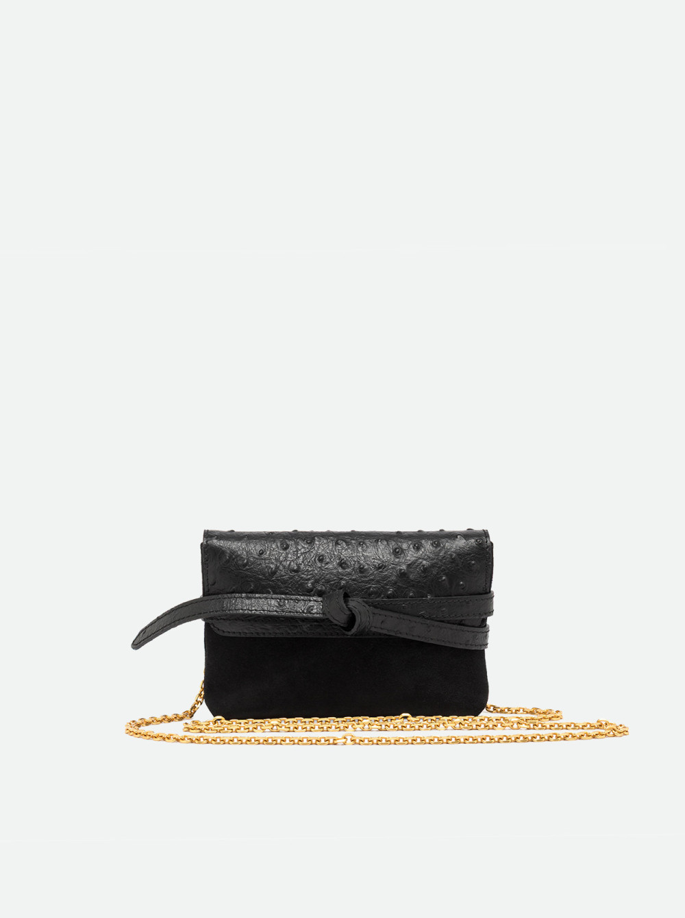 GIANNI CHIARINI Клатч BELTY из комбинированной замши и кожи с тиснением под страуса черного цвета