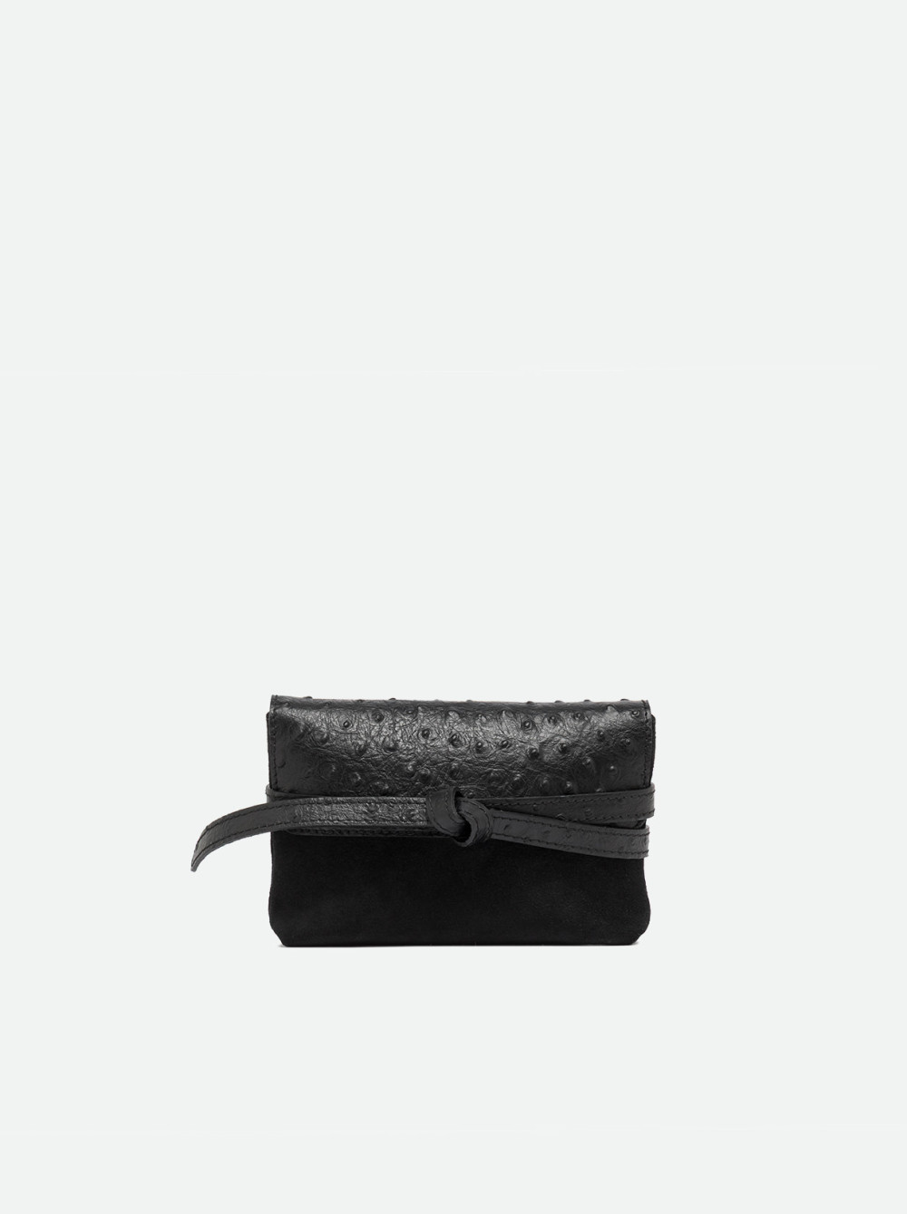 GIANNI CHIARINI Клатч BELTY из комбинированной замши и кожи с тиснением под страуса черного цвета