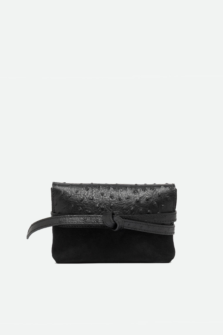 GIANNI CHIARINI Клатч BELTY из комбинированной замши и кожи с тиснением под страуса черного цвета