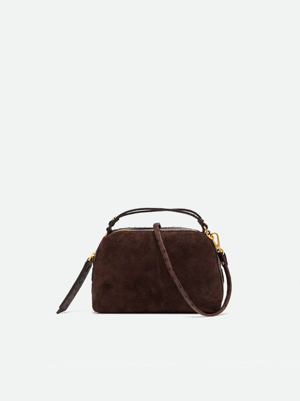 GIANNI CHIARINI Cумка ALIFA mini из премиальной кожи с тиснением под страуса в оттенка горького шоколада