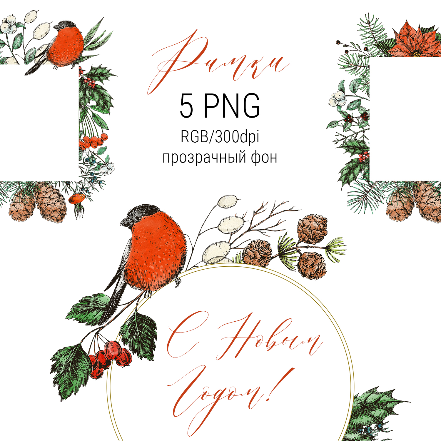 Новогодние рамки шаблоны PNG