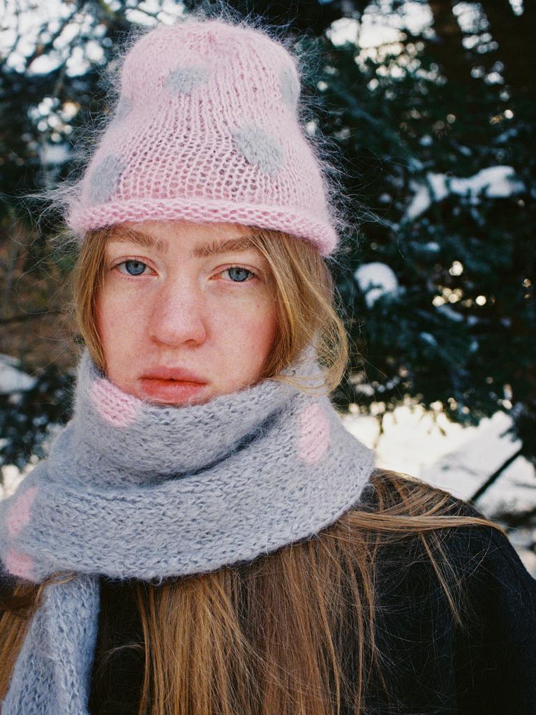 Шапка Mohair Dots Pink&Grey