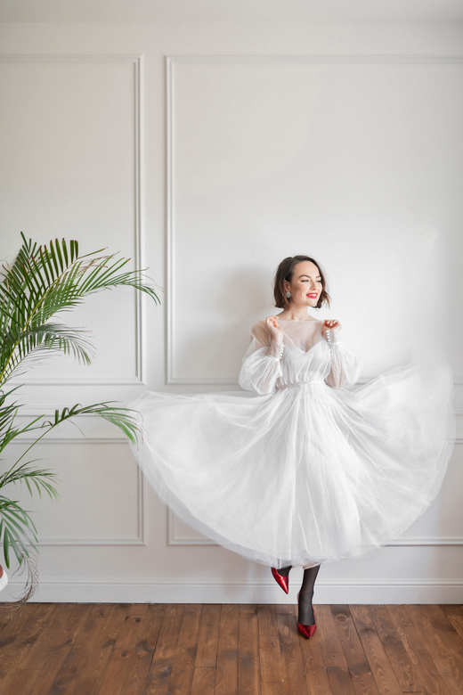 Воздушное миди платье в горох