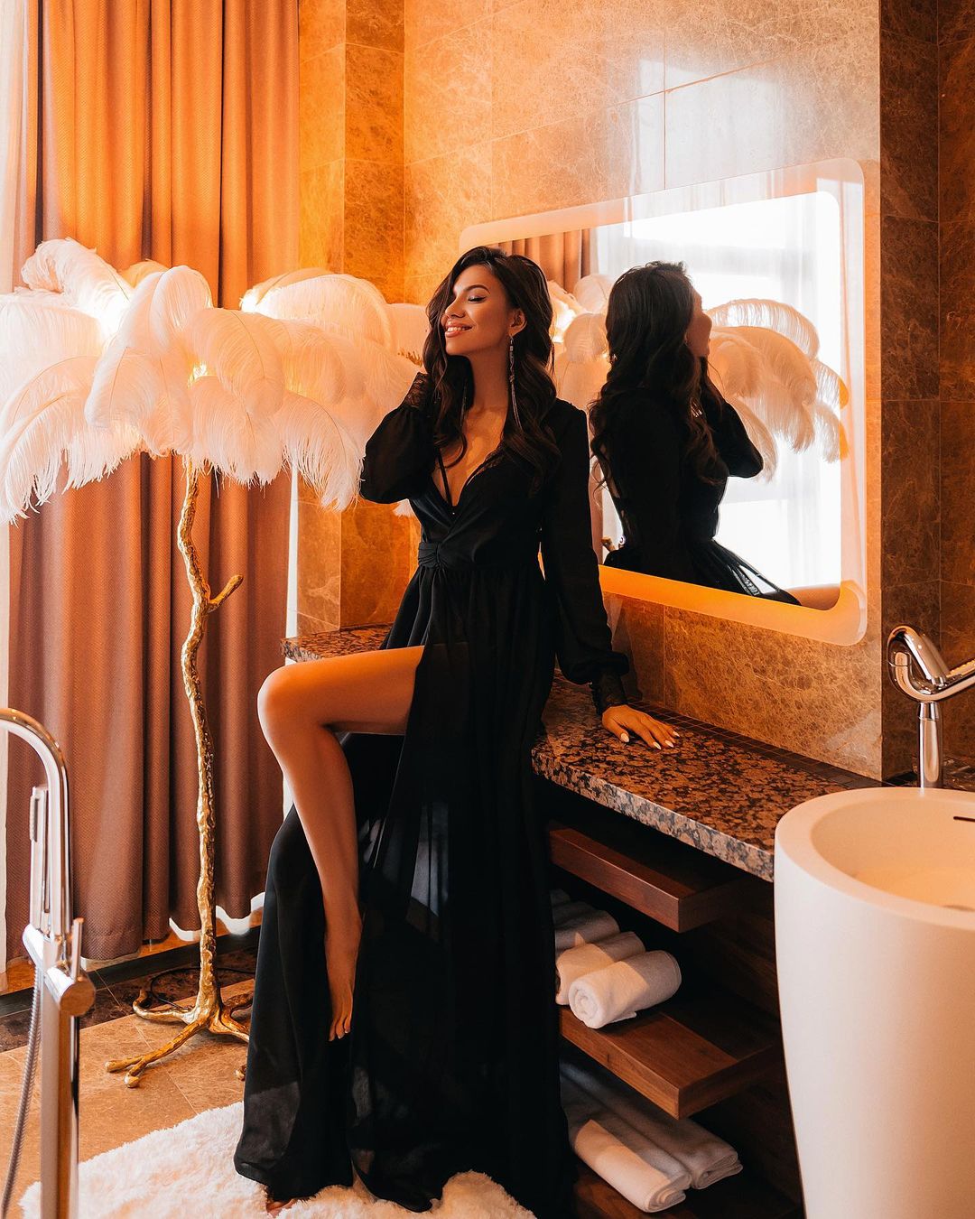 Черное шифоновое будуарное платье