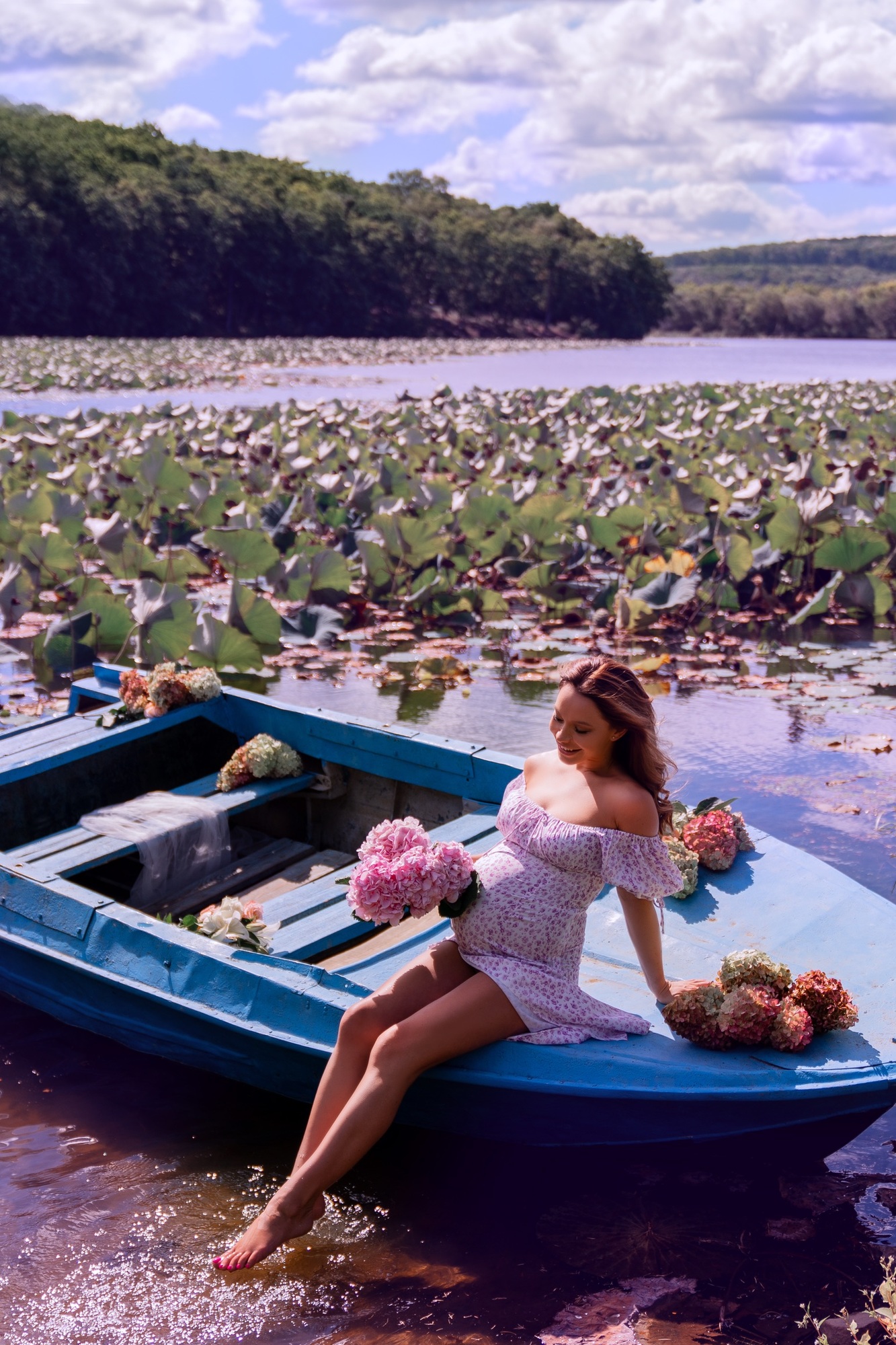 Розовое хлопковое платье в цветочек