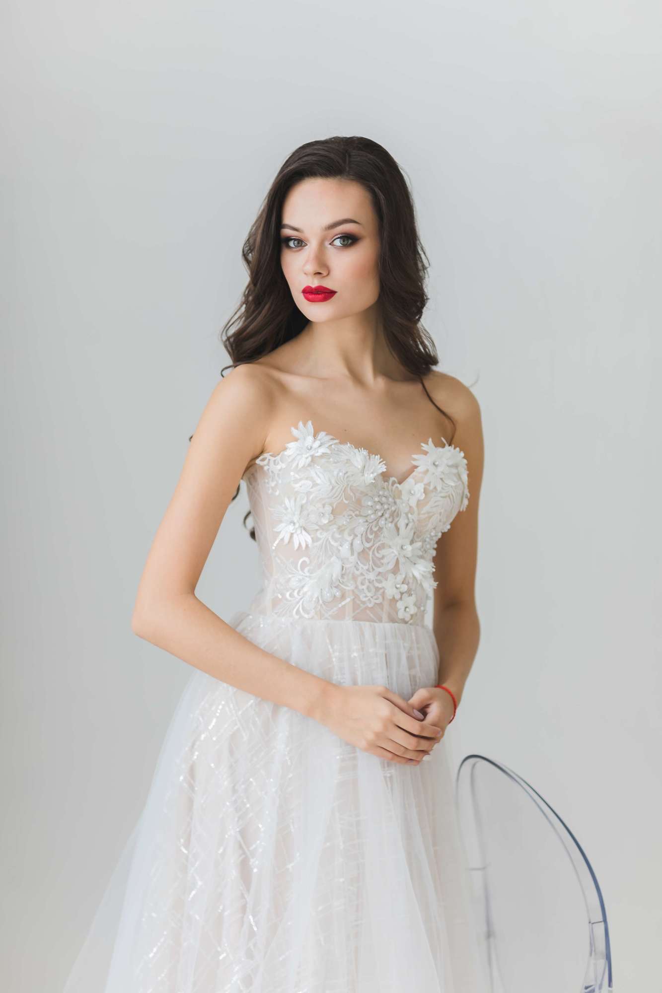 Бежевое фатин платье Sylvia открытый верх