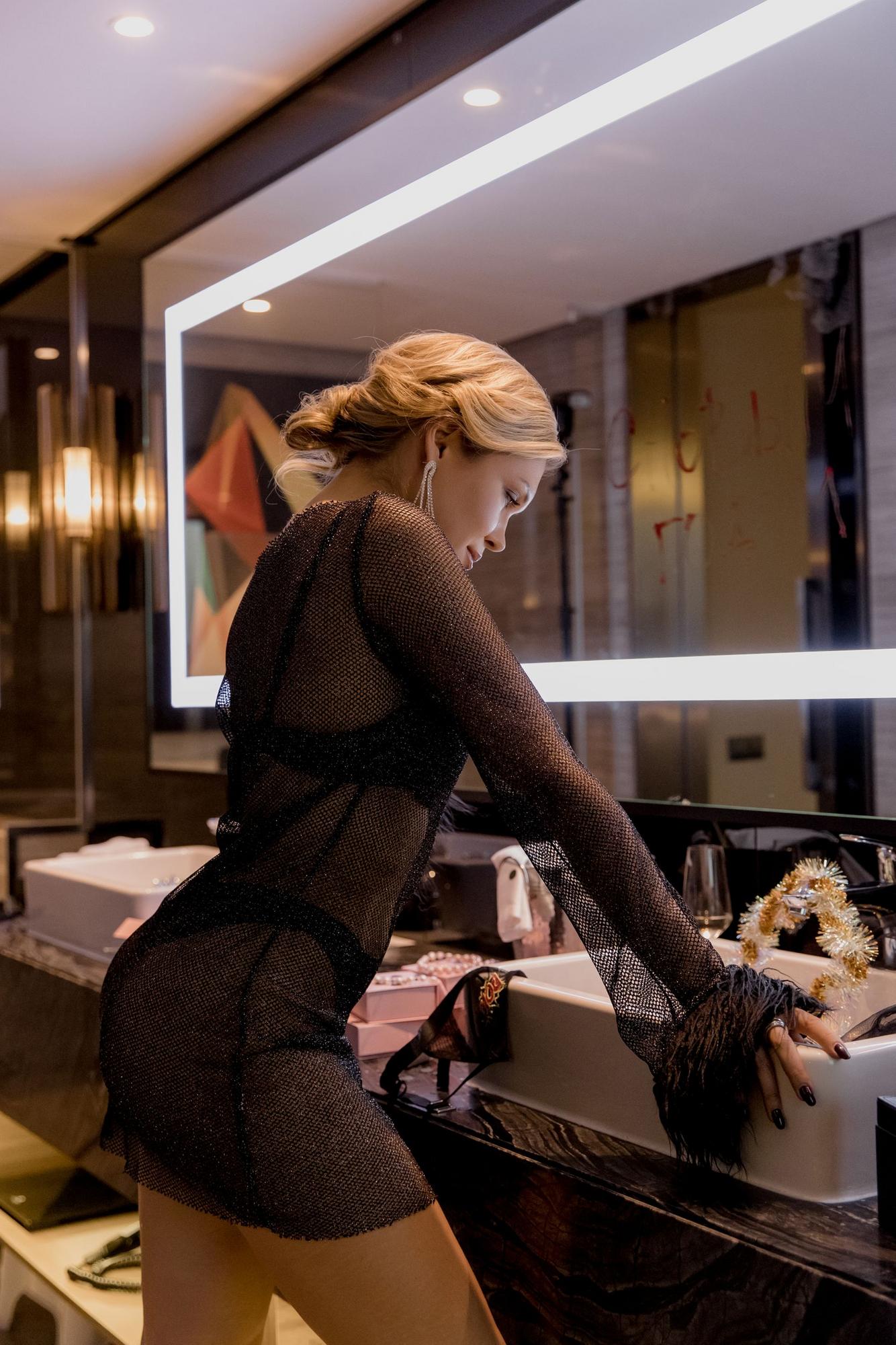 Прозрачная накидка туника с рукавом, блеск перья