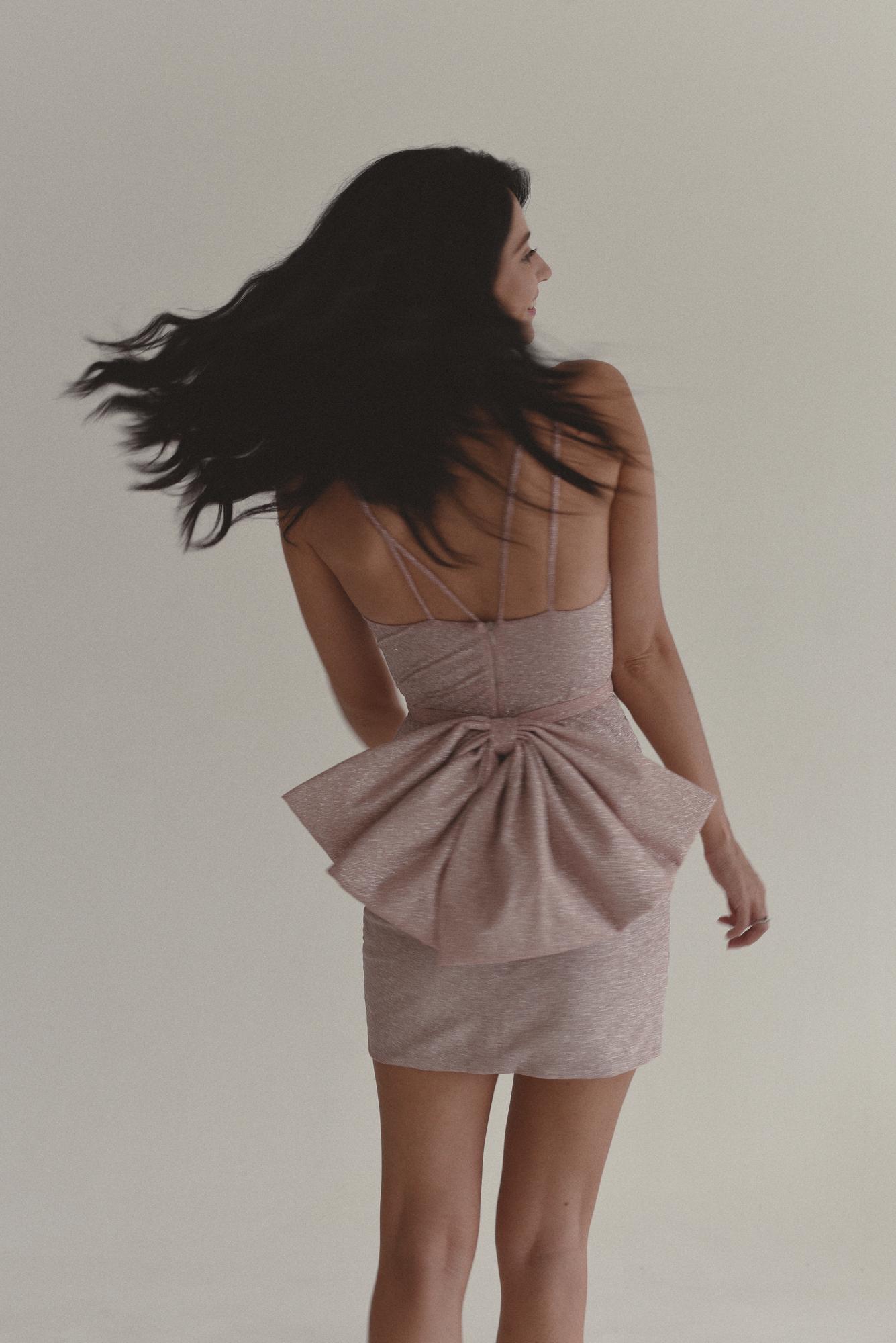 Элоиз мини пудровое глиттер с бантом