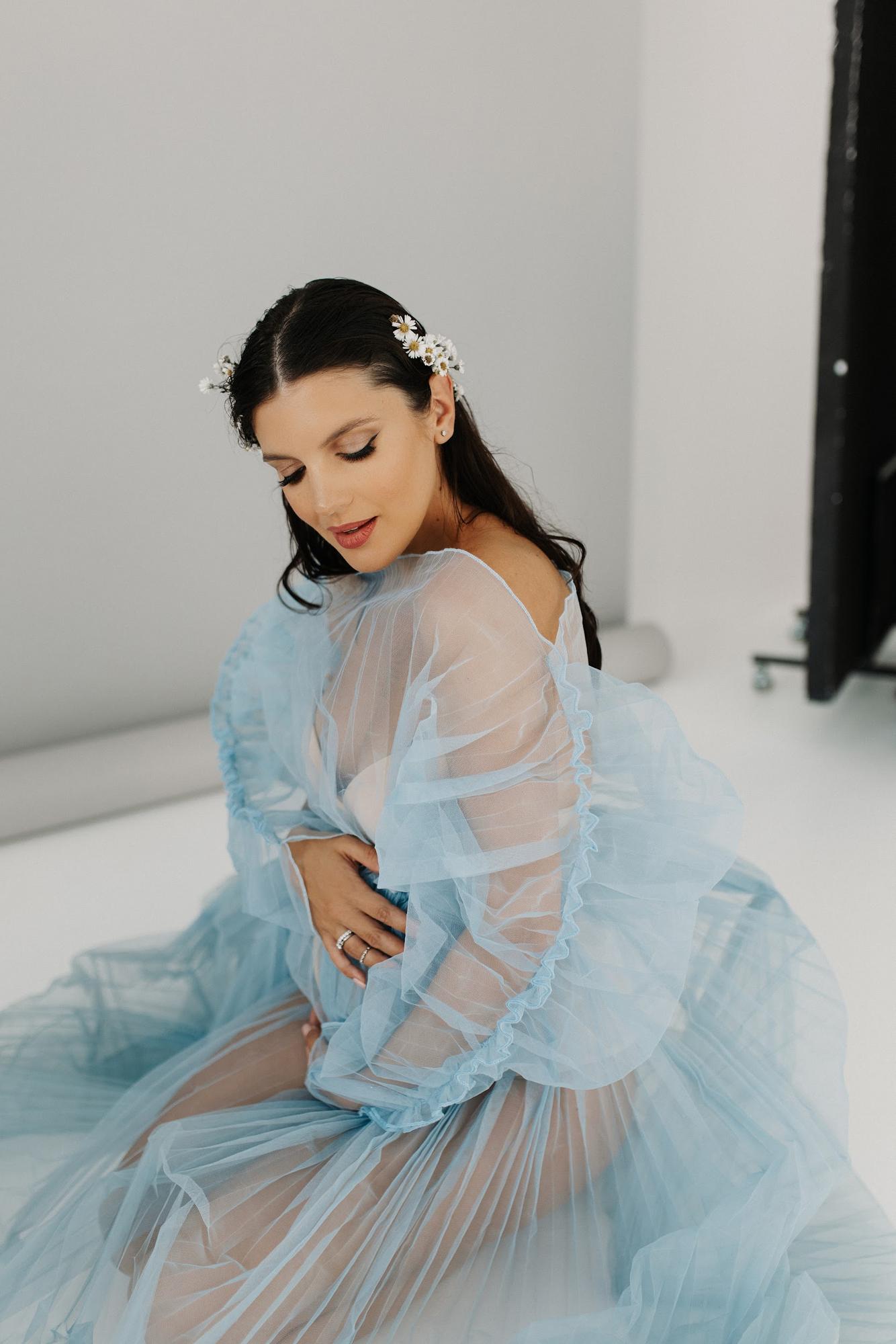 Голубая накидка плиссировка гафре