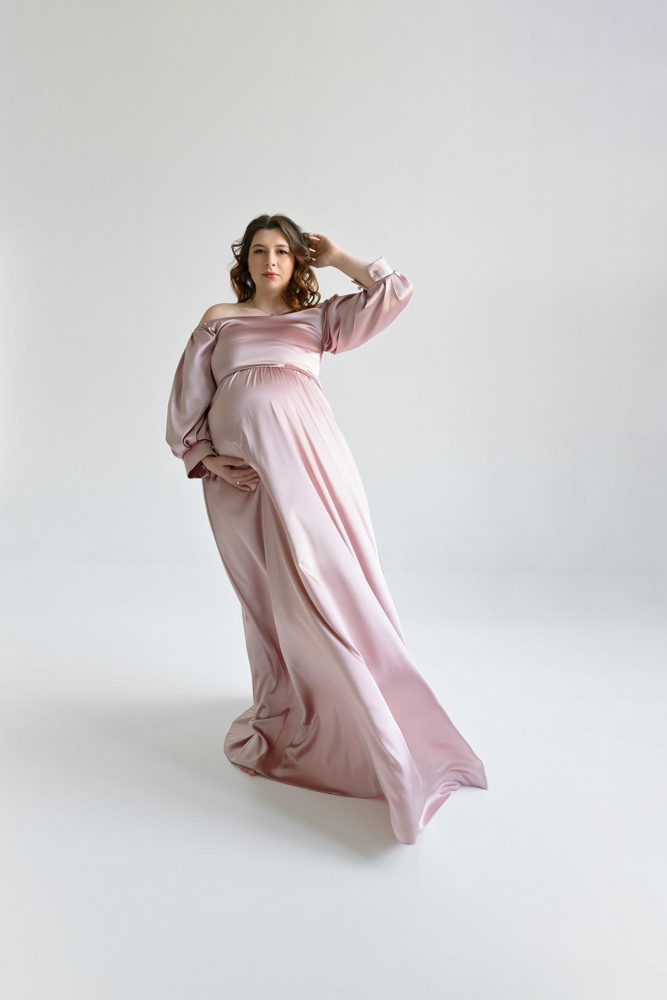 Жемчужное пудровое шелк спущенные рукава