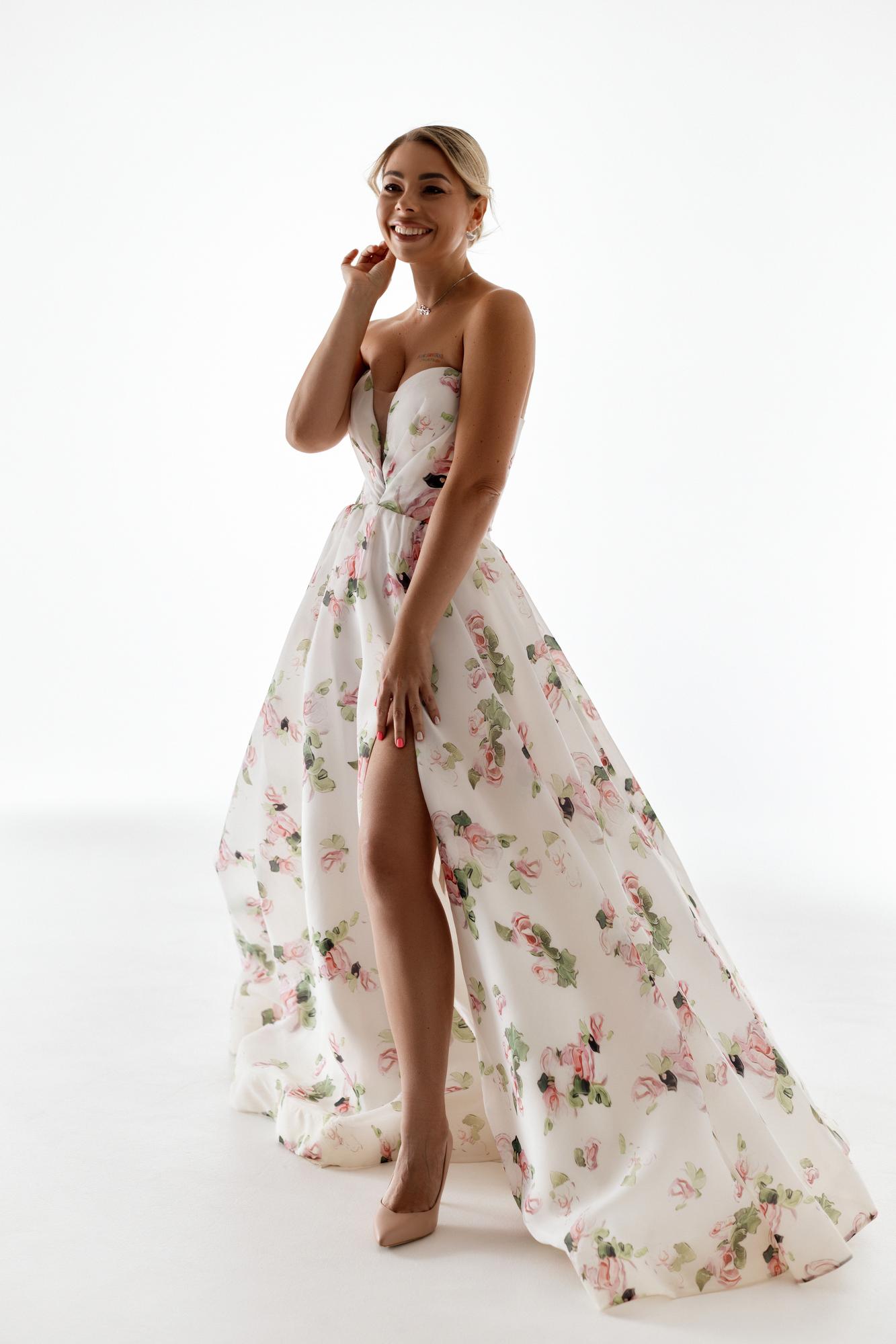 Молочное цветочное со съемным рукавом, органза