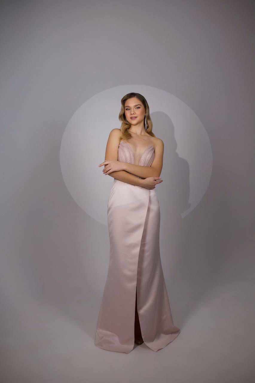 Пудровое атлас расшитый глиттерный корсет разрез