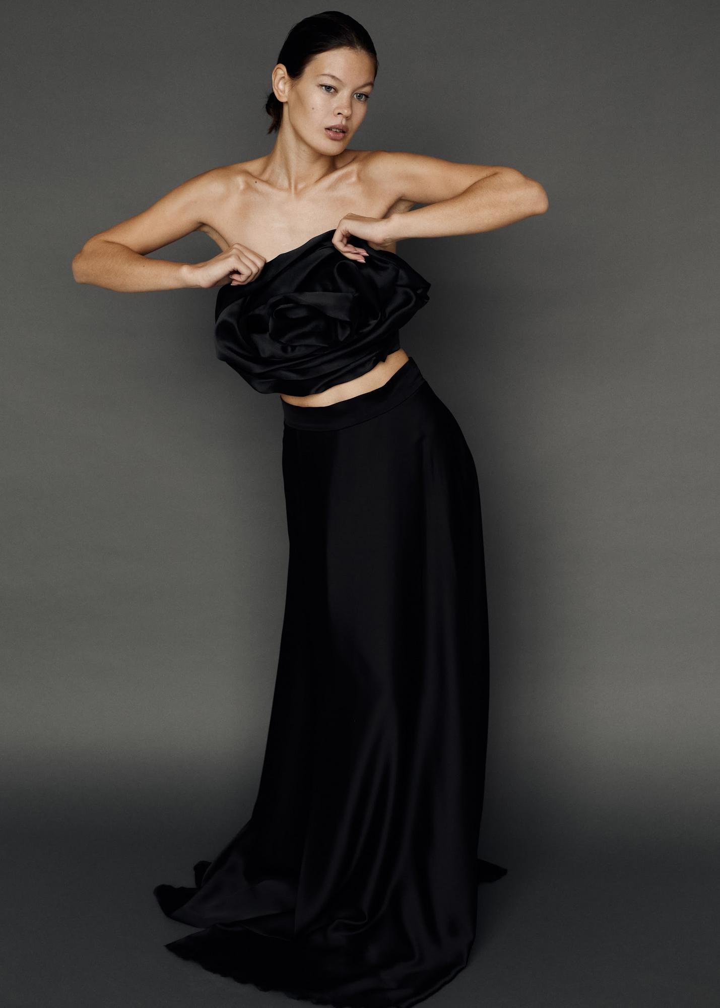 Черный топ органза цветок тонкая лямка