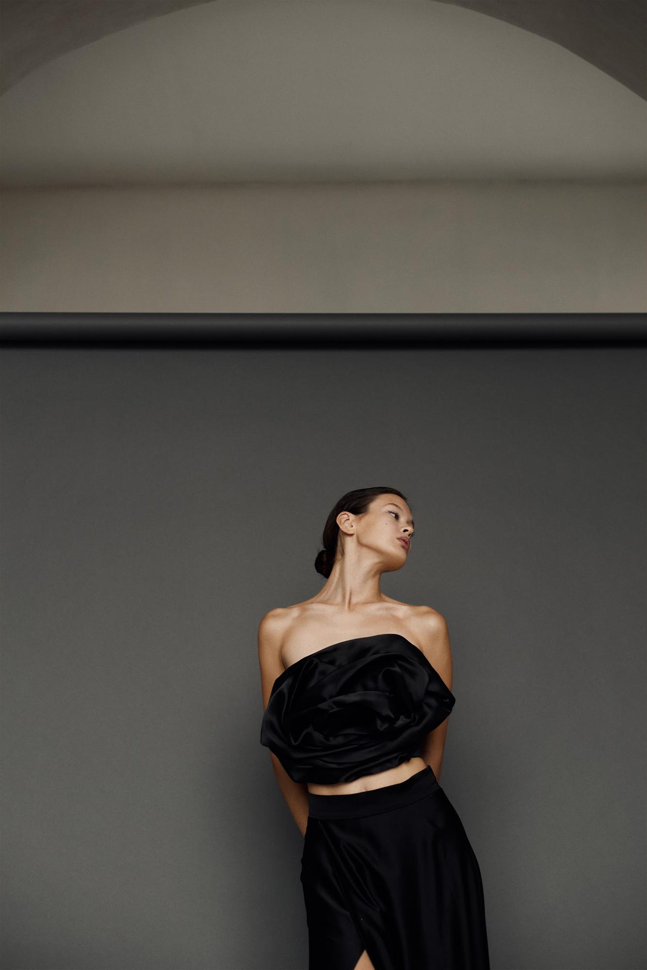 Черный топ органза цветок тонкая лямка