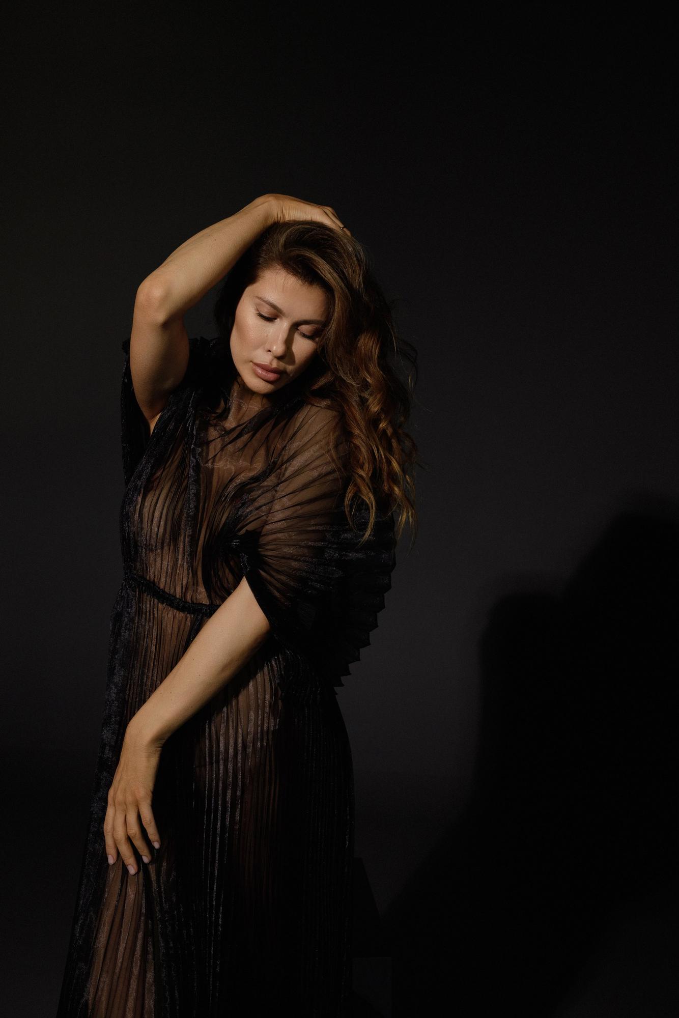 Черное органза плиссировка будуарное