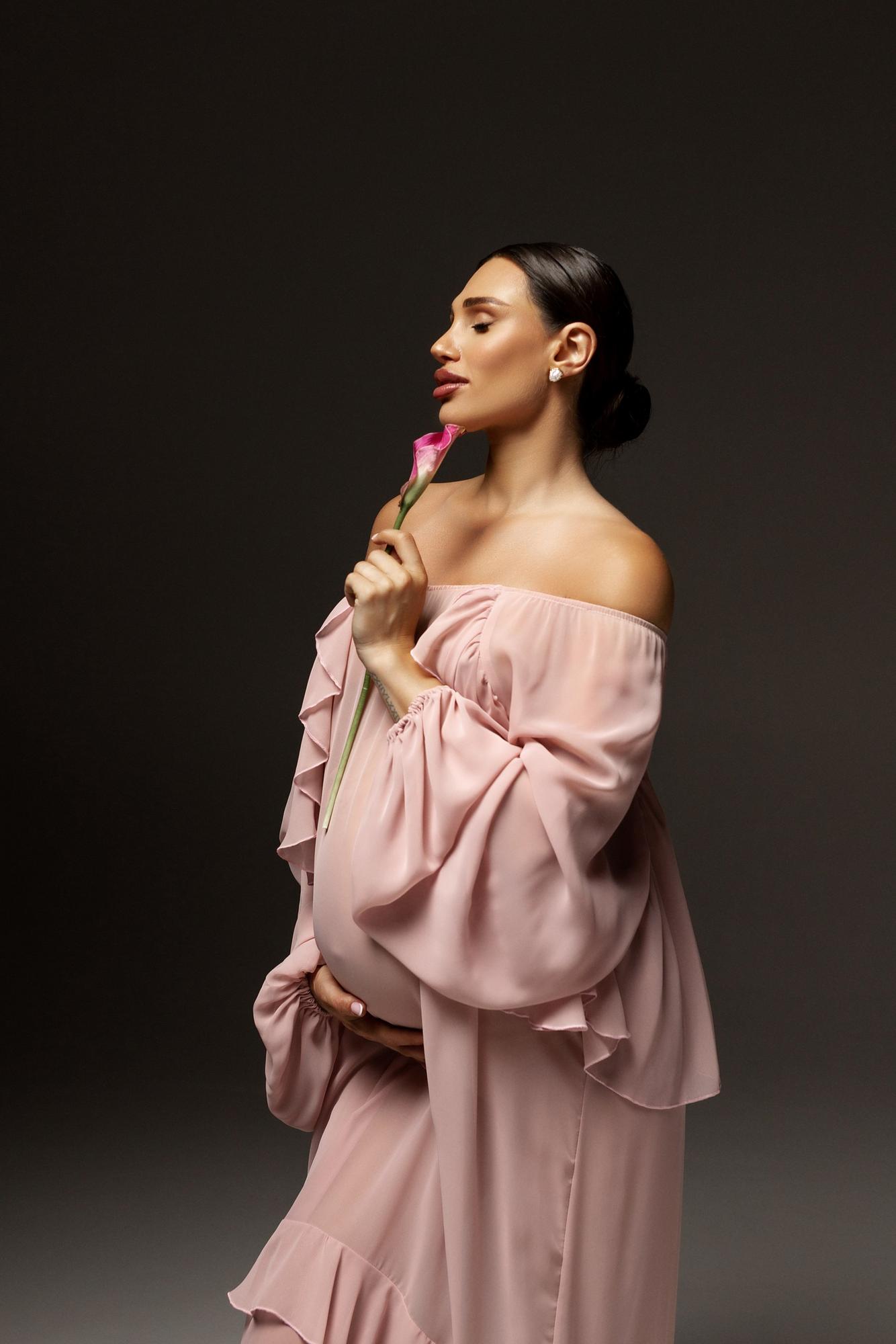 Пудровое шифон рукава воланы будуарное