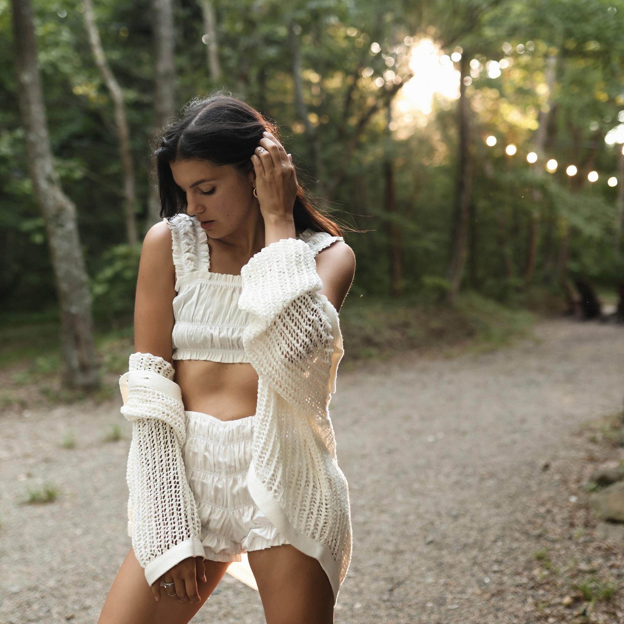 Комплект белый шорты + топ плиссировка