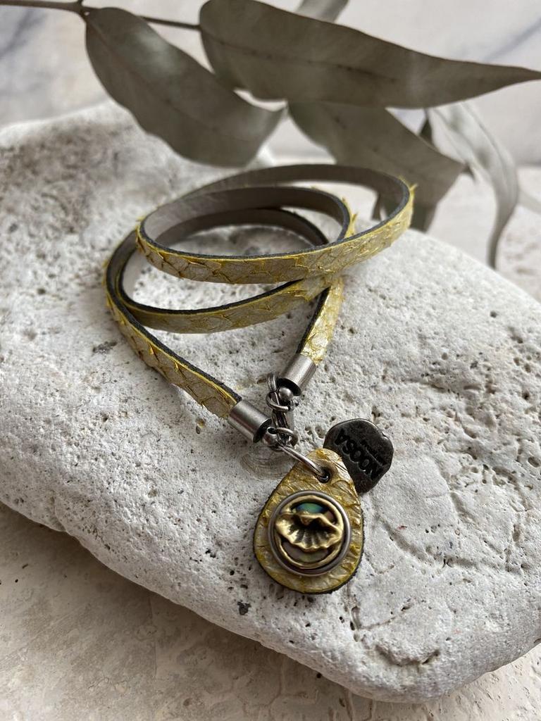 Petite Браслет тройной Океан из кожи лосося, золотой