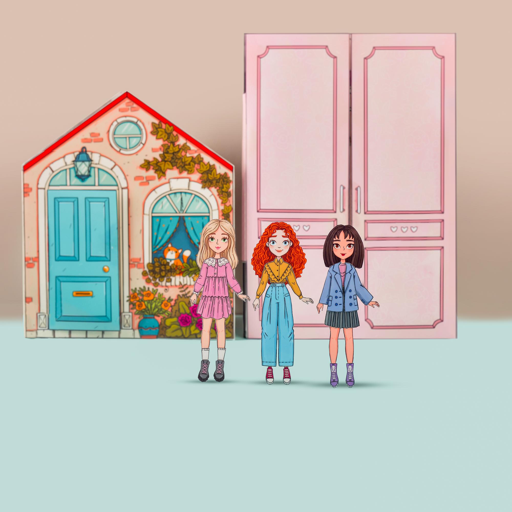 Большой набор: кукла + домик + гардероб (PDF файлы для самостоятельной печати)