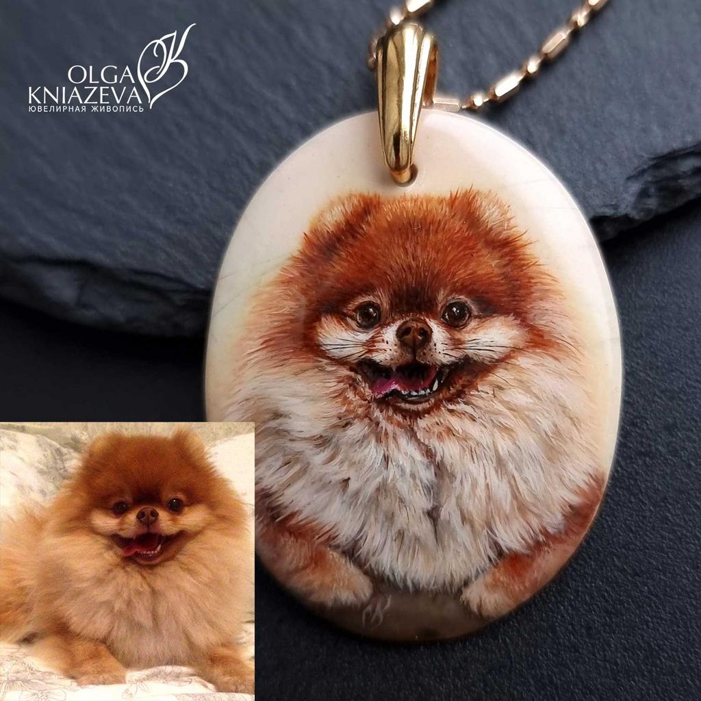 Кулон с портретом шпица по фото - ювелирная живопись Ольги Князевой