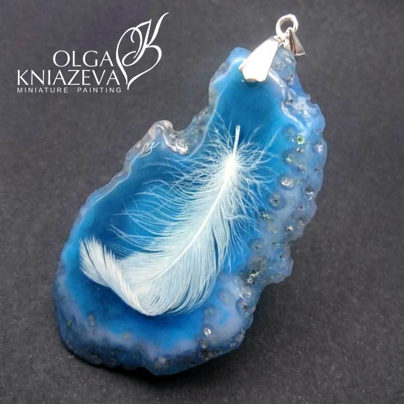 Кулон Белое Перышко ювелирная живопись Ольга Князева - фото20
