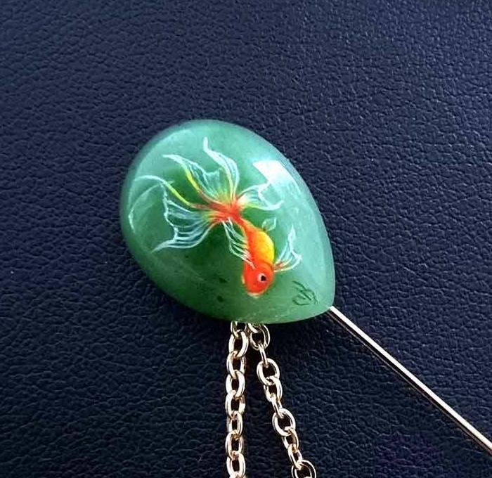 Брошь Золотая рыбка - ювелирная живопись