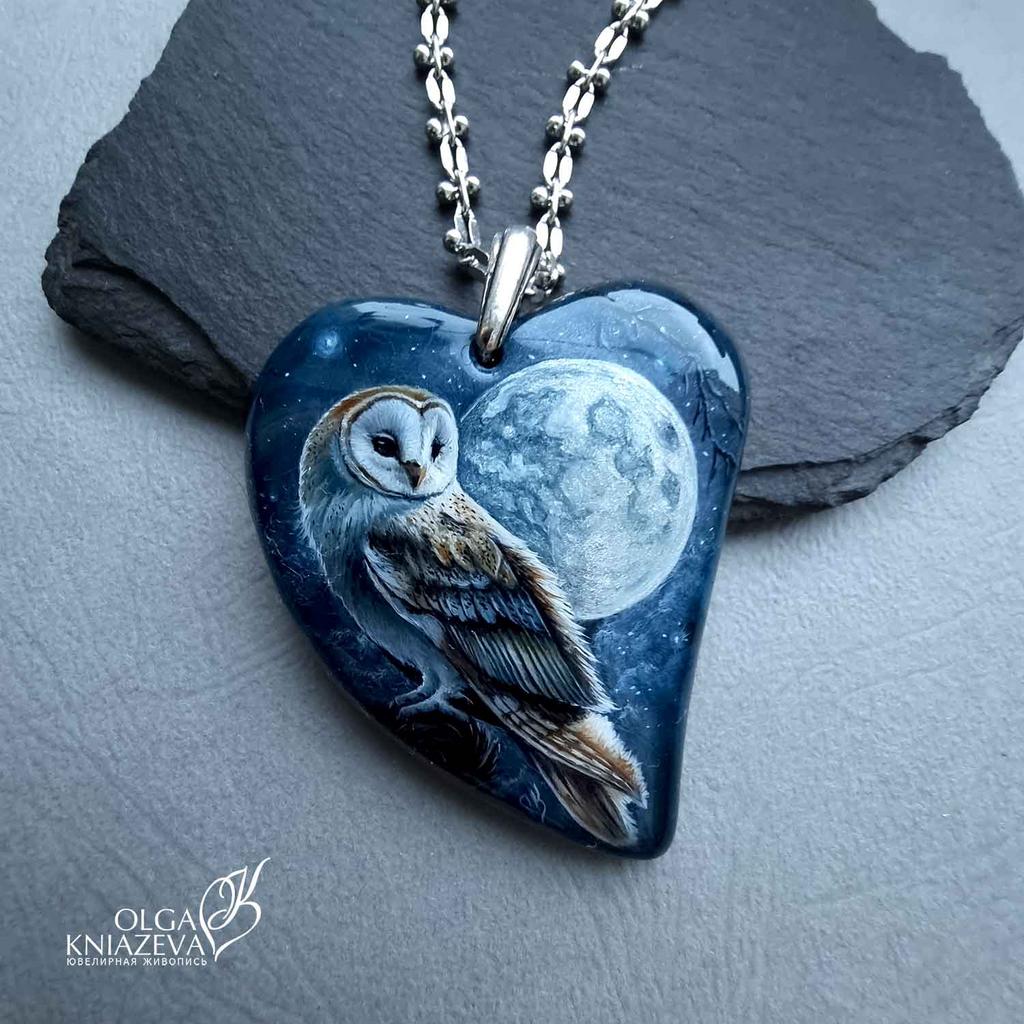 Кулон из агата с совой - художник-миниатюрист Ольга Князева