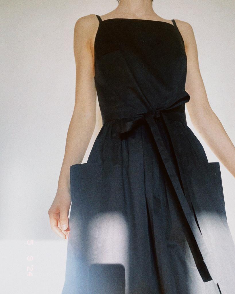 Black sundress dress without side seam