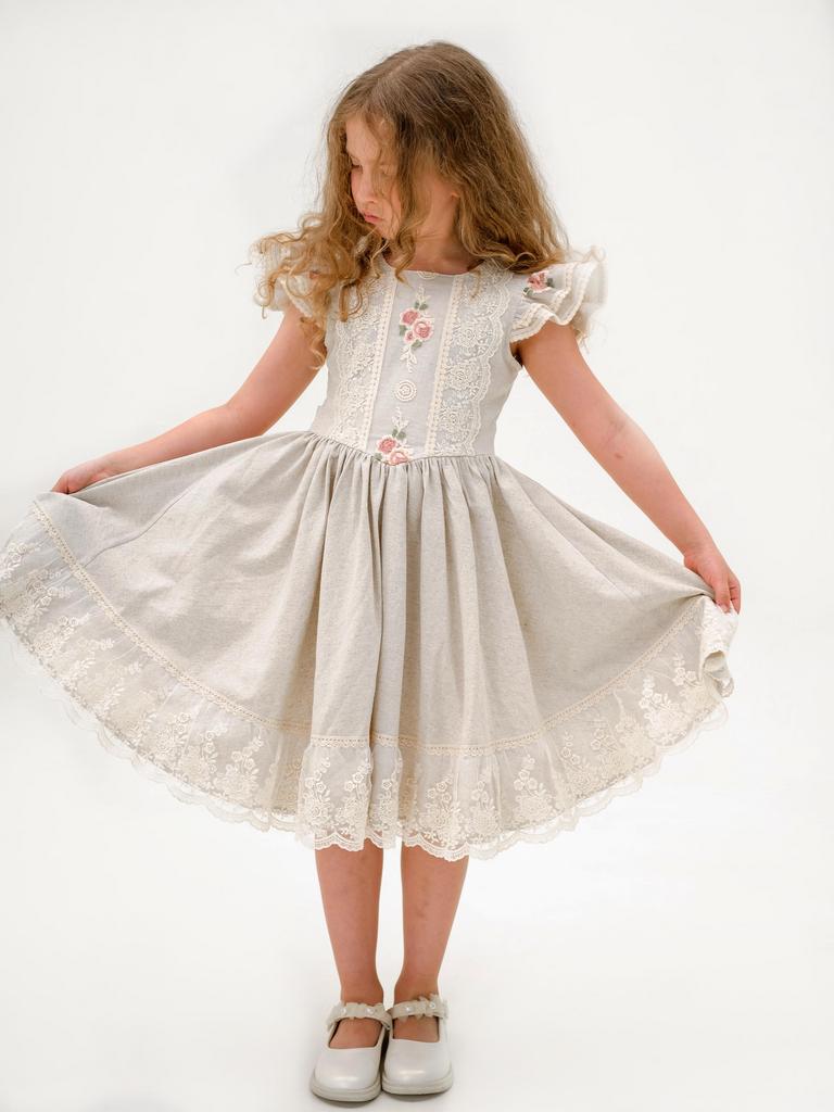платье для девочки Л 22-7 Розочка натуральный лен
