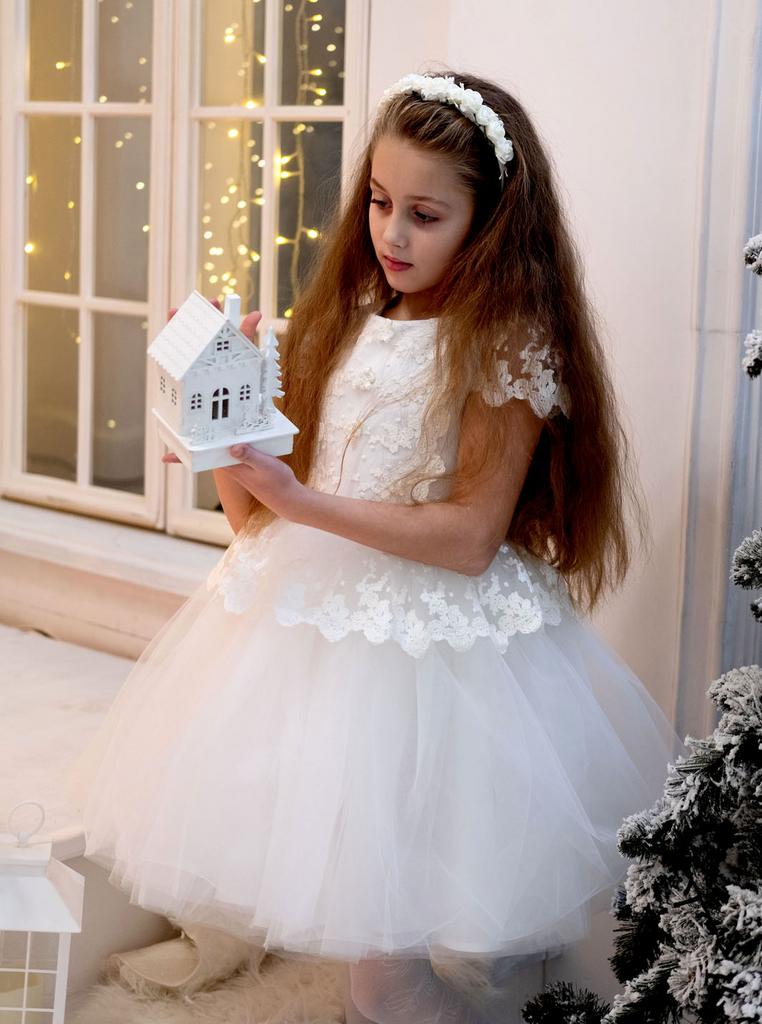 Платье для девочки Эйра молочный атлас