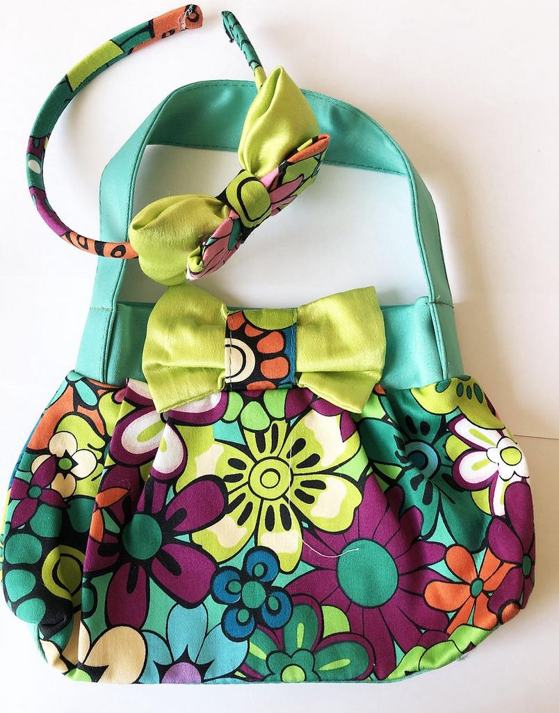 Сумка+ободок изумруд атлас диз.1