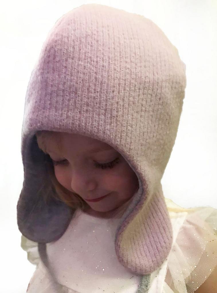 Шлем теплый трикотаж пудра