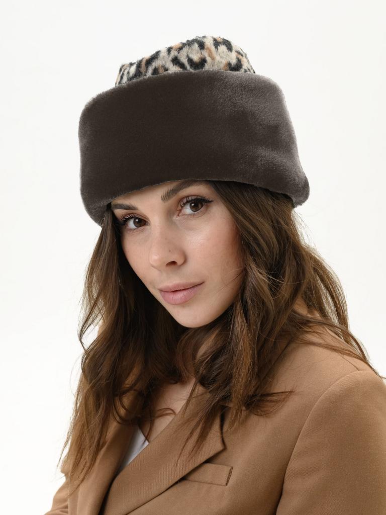 П26-27  Пилотка Леон беж с  коричневым мехом