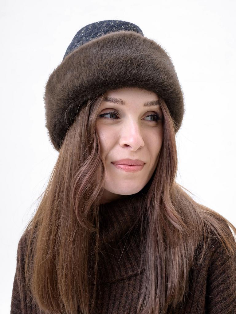 Пилотка черное золото с мехом "норка"