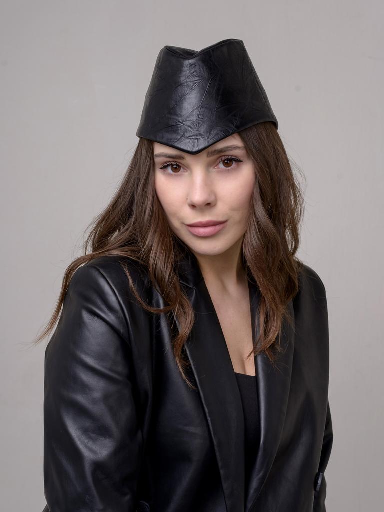Шляпа Пилотка экокожа люкс черная
