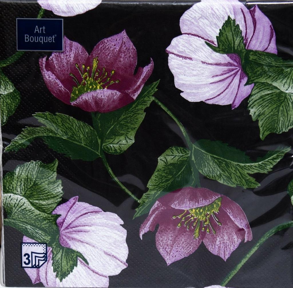 Салфетки бумажные "Декоративный цветок" черные 20 шт