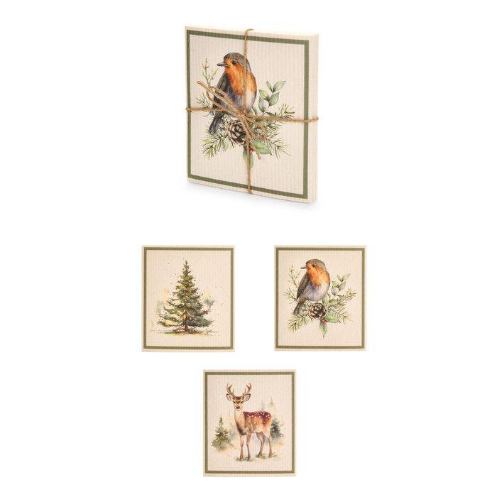 Набор из 6 кухонных тряпочек для уборки "Зеленый Новый год"