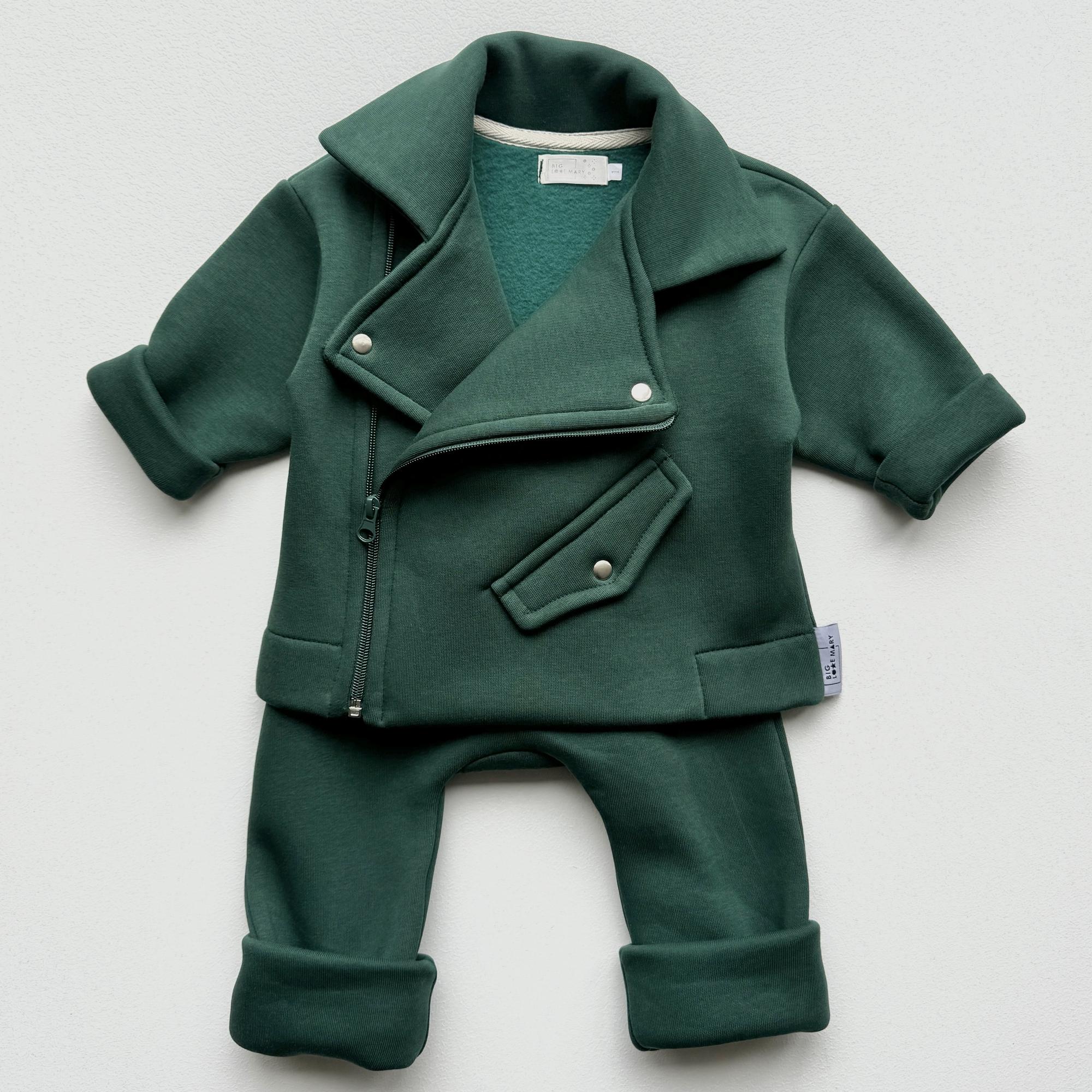 Костюм с косухой утепленный футер, зеленый