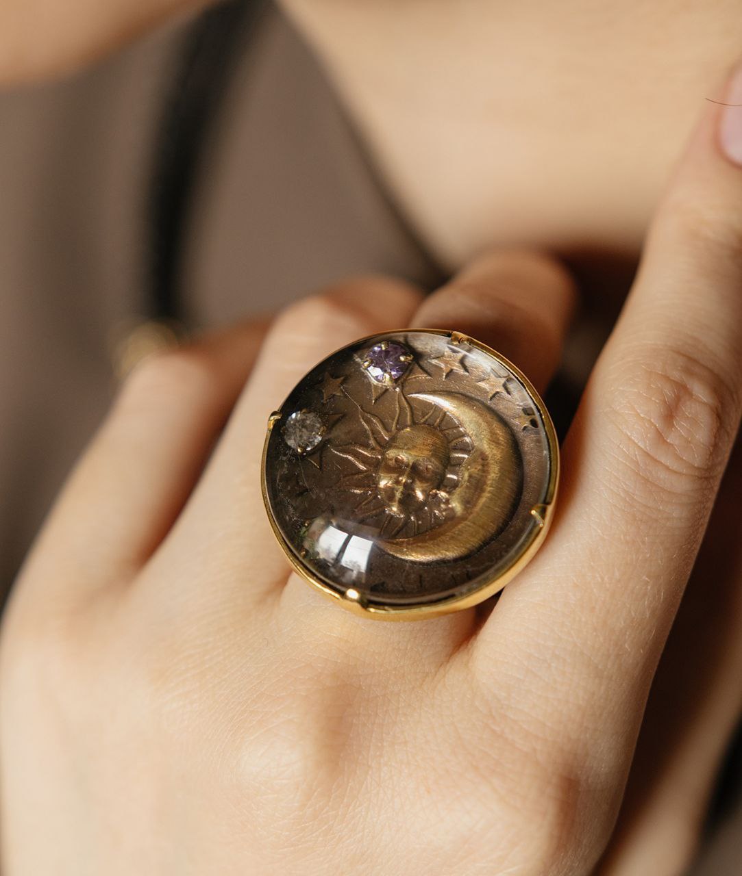 Кольцо "СолнцеЛуна" с фианитами