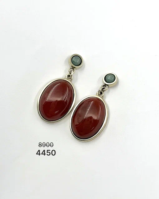 Серьги "Сердолик" в мельхиоре -50%