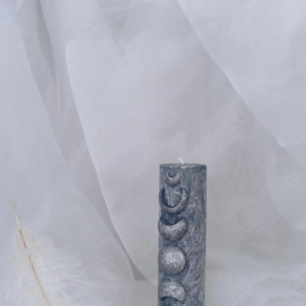 Свеча "Фазы луны" серая