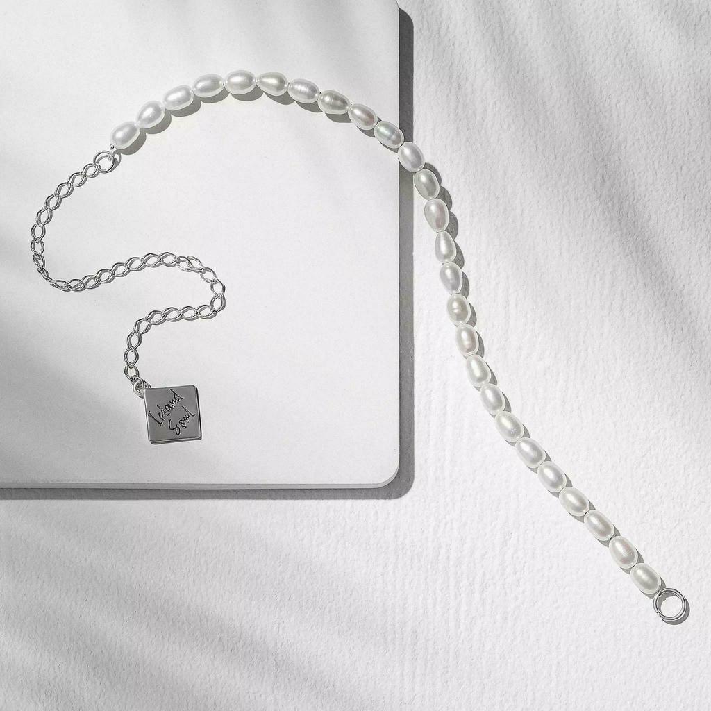 Цепочка на карабин Жемчуг левая 8 см. (через плетение) (Ag 925)