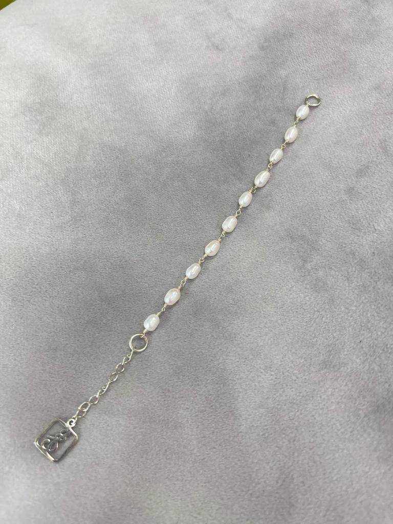 Цепочка на карабин Жемчуг левая 12см. (через плетение) (Ag 925)