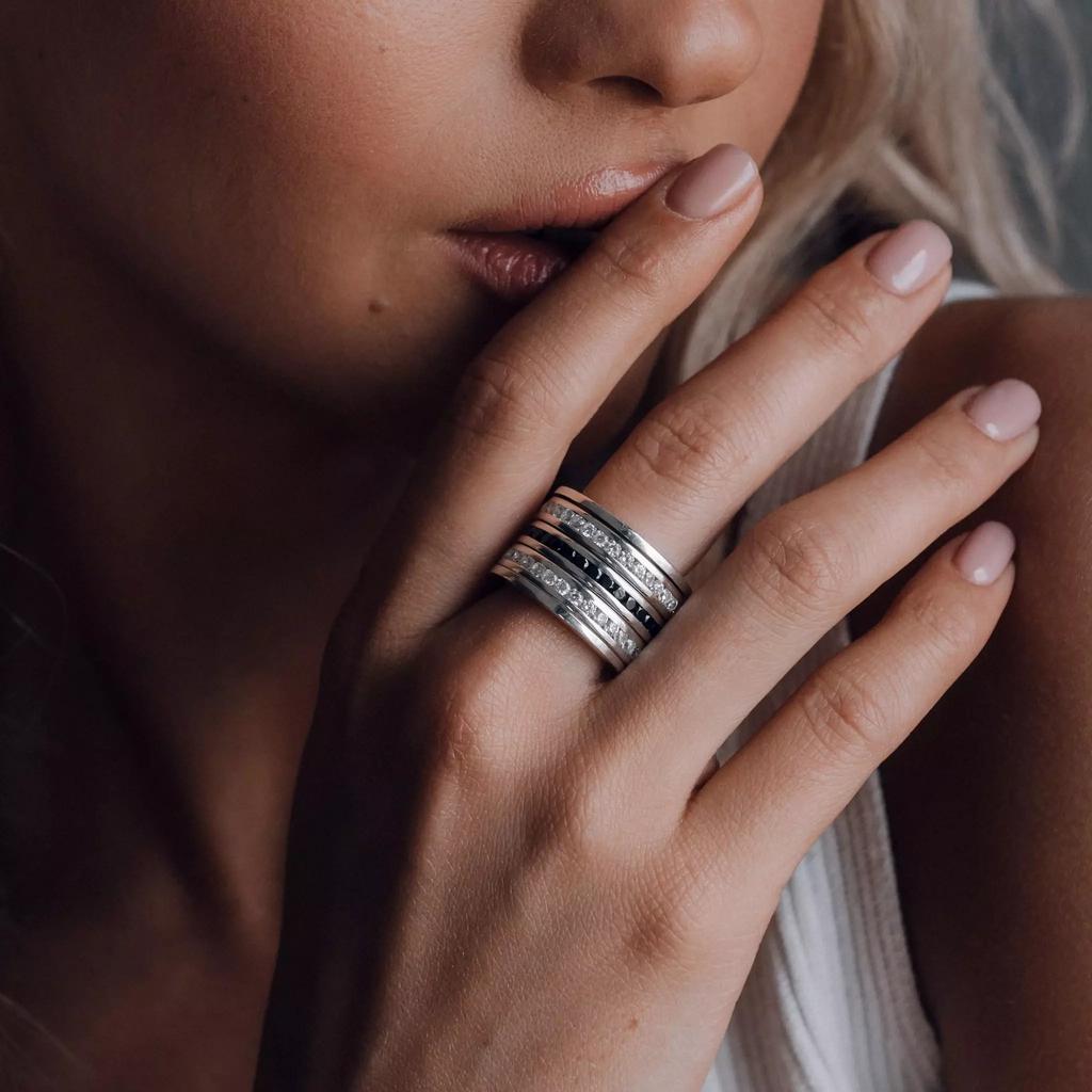 Кольцо-механизм три дорожки цирконов (Ag 925)