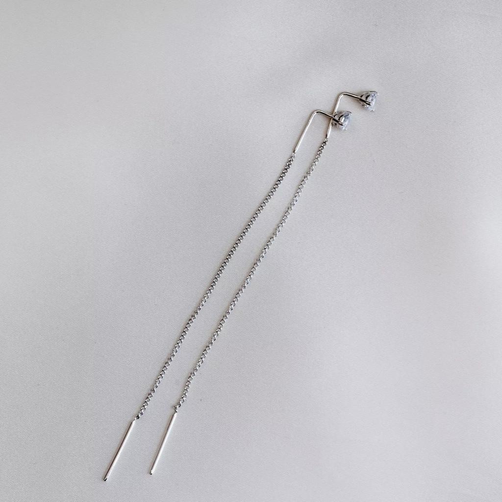 Серьги подвески с белым цирконом (Ag 925)