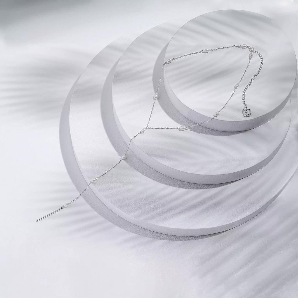 Одинарный галстук с белым жемчугом (Ag 925)