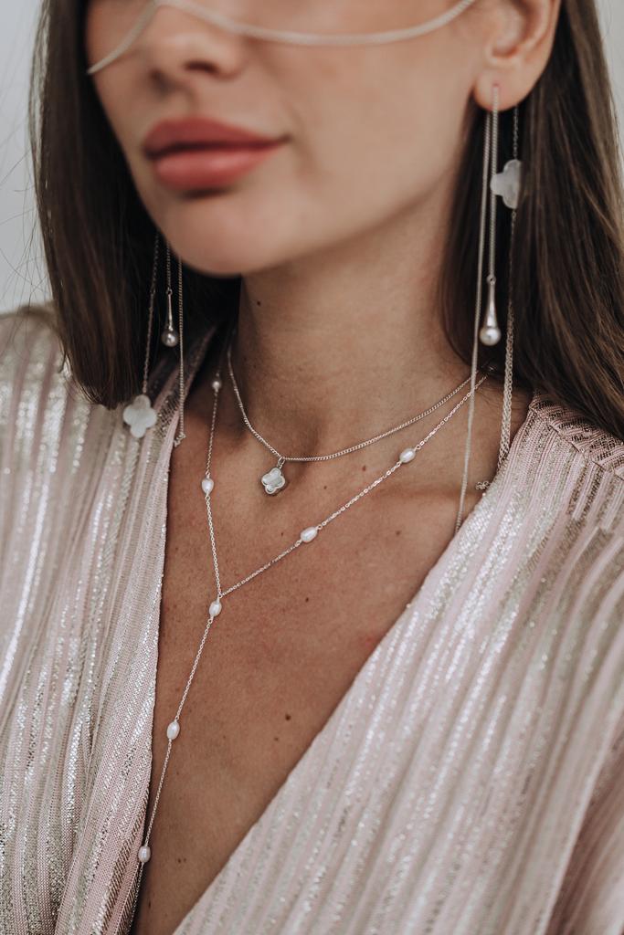 Подвеска клевер с белым перламутром (Ag 925)